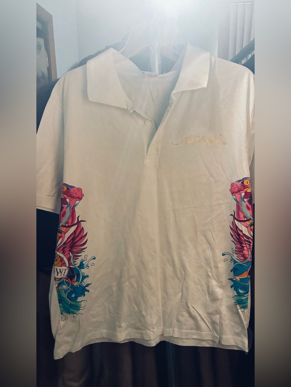 Ed Hardy White Tee Tag with Multicolor Tiger Logo